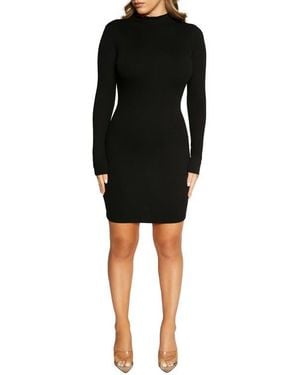Naked Wardrobe Long Sleeve Rib Sweater Dress - Black