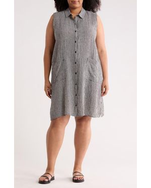 Eileen Fisher Gingham Sleeveless Organic Linen Shirtdress - Gray