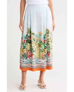Tahari Printed Pleat Midi Skirt - White
