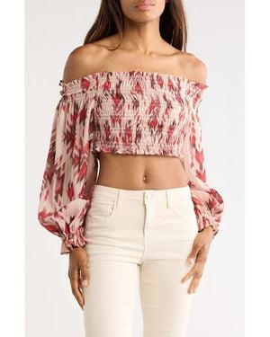 L'Agence Graciela Smocked Off-The-Shoulder Top - Red