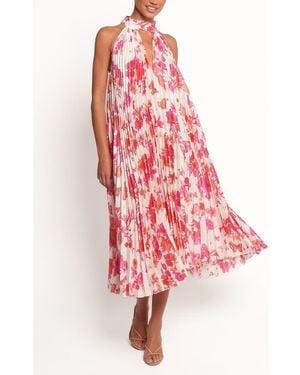 Petal & Pup Sirmione Floral Pleated Halter Midi Dress - Pink