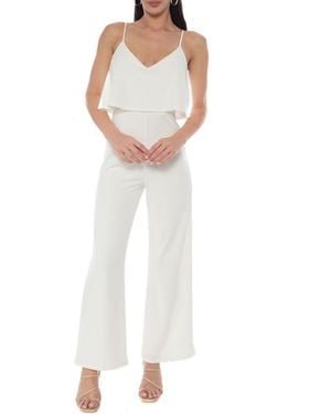 Bebe Ruffle Overlay Wide Leg Jumpsuit - White