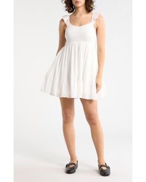 Abound Smocked Flutter Sleeve Minidress - White