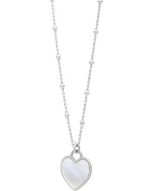 KARAT RUSH Rhodium Plated Sterling Mother-Of-Pearl Heart Necklace - Metallic