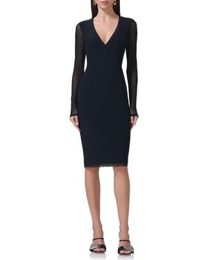 AFRM Diane Plunge Long Sleeve Mesh Dress - Black