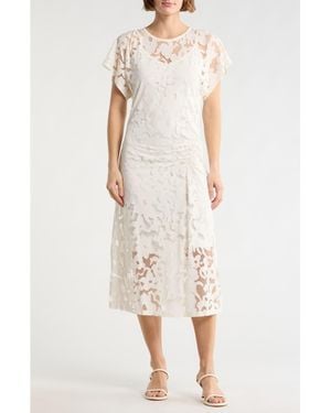 BOSS Ebuna Floral Semi Sheer T-Shirt Dress - White