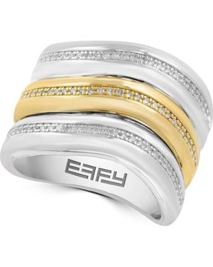 Effy 14K Plated Sterling Diamond Triple Band Ring - Metallic