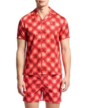 Psycho Bunny Paros Wave Print Lyocell Camp Shirt - Red