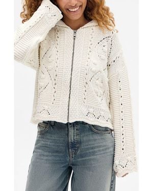 BDG Crochet Zip Front Hoodie - Gray