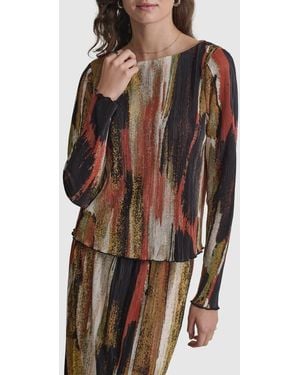 DKNY Print Plissé Top - Brown