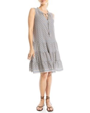 Max Studio Floral Split Neck Tiered Dress - Gray