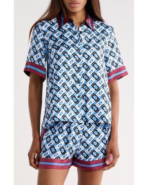 Diane von Furstenberg Alexa Short Sleeve Silk Button-Up Shirt - Blue