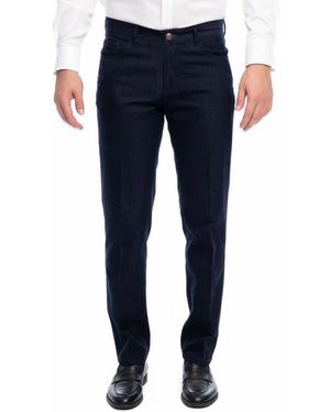 VELLAPAIS Stretch Cotton-Blend Long Casual Pants - Blue