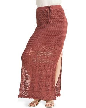 Wishlist Open Stitch Drawstring Cotton Midi Skirt - Red