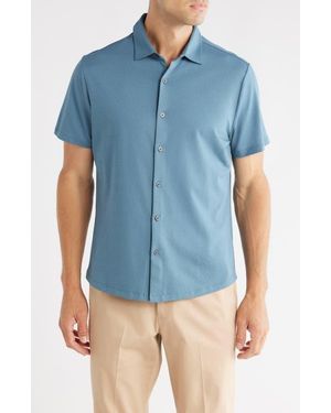 Robert Barakett Glensea Short Sleeve Button-Up Knit Shirt - Blue