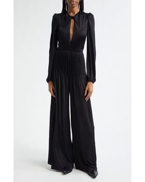 FARM Rio Knot Long Sleeve Satin Jumpsuit - Black