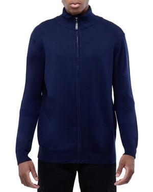 Xray Jeans Mock Neck Full Zip Sweater - Blue