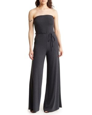 Go Couture Strapless Wide-Leg Knit Jumpsuit - Black