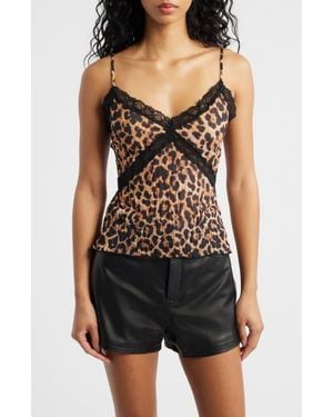 TOPSHOP Animal Spot Lace Trim Camisole - Black