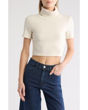 AREA STARS Anne Short Sleeve Turtleneck Crop Top - Blue