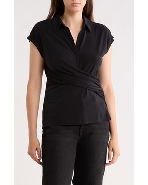 Gemma  Jane Ruched Wrap-Effect Knit Top - Black