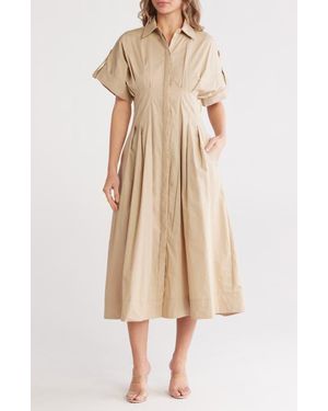Mila + Mate Short Sleeve A-Line Shirtdress - Natural