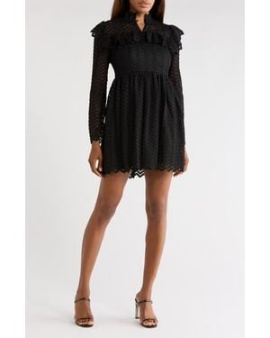 Rebecca Taylor Chevron Lace Long Sleeve Dress - Black