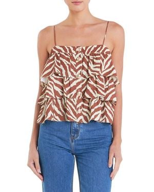 English Factory Zebra Print Tiered Button-Up Camisole - Blue