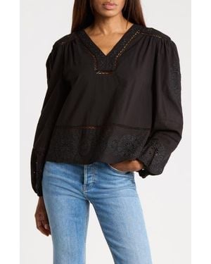 Joie Embroidered Blouson Sleeve Top - Black