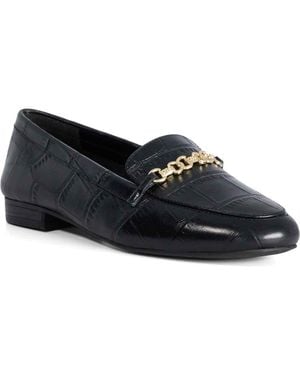 Dune Gearing Croc Embossed Leather Loafer - Black