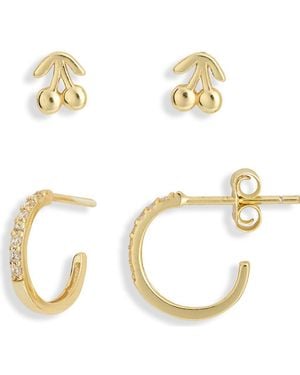 Argento Vivo Cherry Stud & Hoop Earrings Set - Metallic
