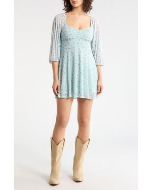 Abound Puff Sleeve Mesh Minidress - Blue