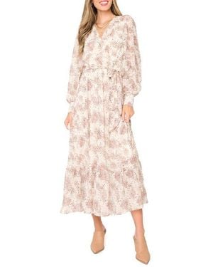 Gibsonlook Abstract Print Long Sleeve Maxi Dress - Pink