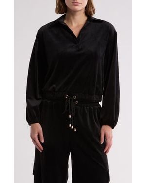 Gemma  Jane Long Sleeve Drawstring Waist Corduroy Top - Black