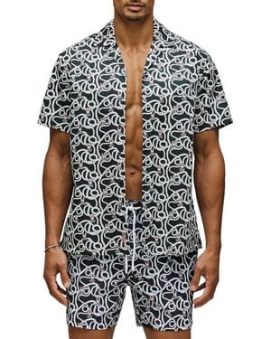 Psycho Bunny Cyrus Seersucker Button Front Shirt - Black