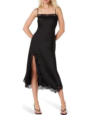 Astr Mauresa Lace Trim Satin Slipdress - Black