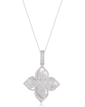 Suzy Levian Pavé Cubic Zirconia & Enamel Flower Pendant Necklace - White