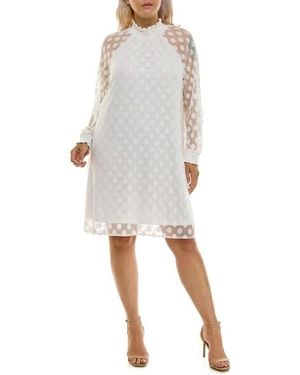 Nina Leonard Mock Neck Long Sleeve Trapeze Dress - White