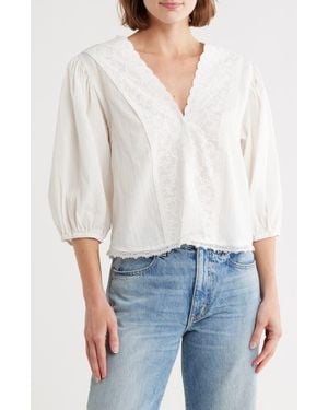 Vigoss Lace Trim Three-Quarter Sleeve Top - White