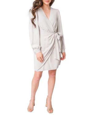 Gibsonlook Long Sleeve Faux Wrap Dress - Gray