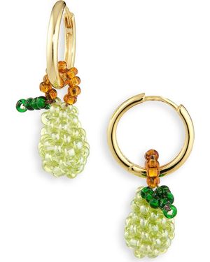 Pura Utz Beaded Charm Drop Hoop Earrings - Metallic