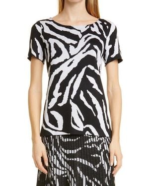 Misook Zebra Swirl Knit Top - Black