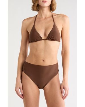 Vince Triangle Bikini Top & High Waist Bottoms Set - Brown
