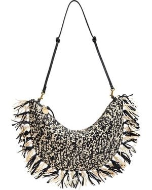 Clare V. Lune Fringed Raffia Shoulder Bag - Gray