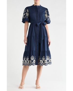 Love By Design Long Beach Embroidered Shirtdress - Blue