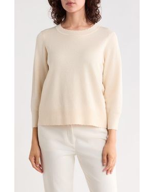 Adrianna Papell Scalloped Three-Quarter Sleeve Sweater - Natural