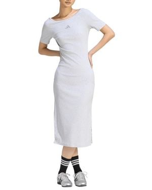 adidas Rib Short Sleeve Midi Dress - White