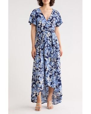 WEST K Floral Short Sleeve High-Low Maxi Dress - Blue