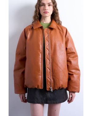 TOPSHOP Oversize Faux Leather Jacket - Brown
