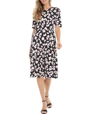 London Times Short Sleeve Midi Dress - Black